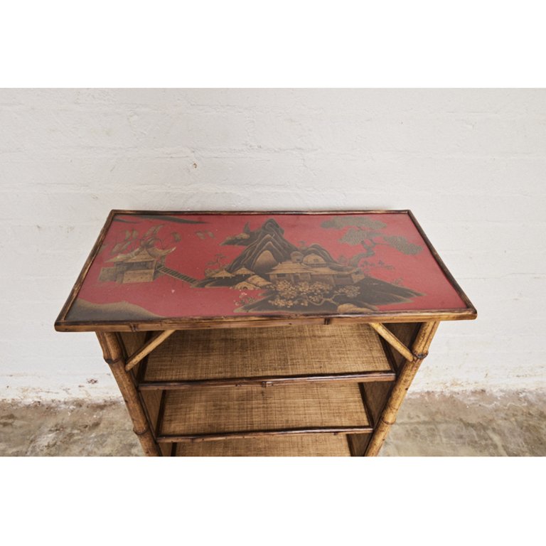 English Victorian bamboo bookcase with lacquer top — Jefferson